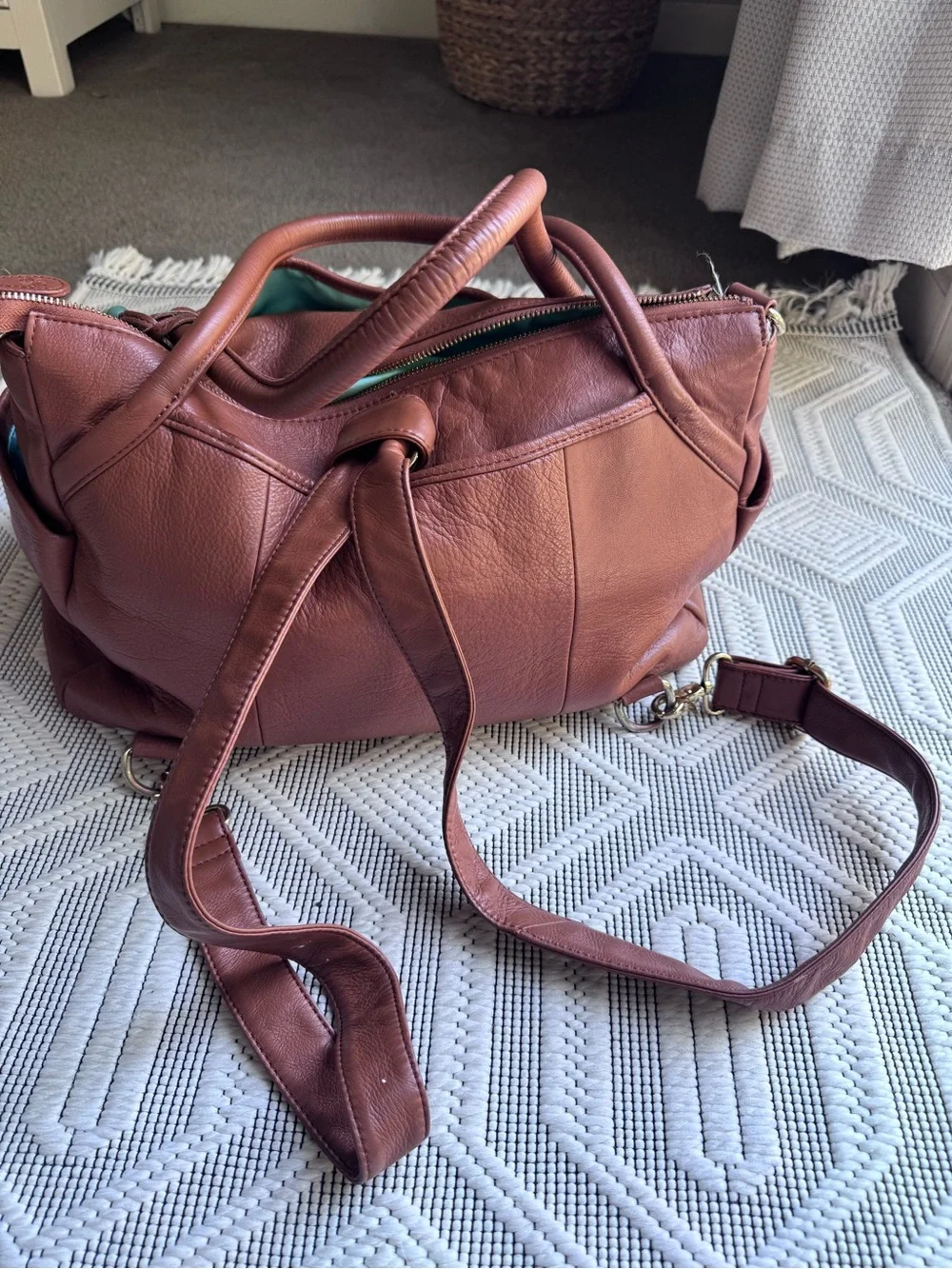 EUC Lily Jade brown leather diaper bag